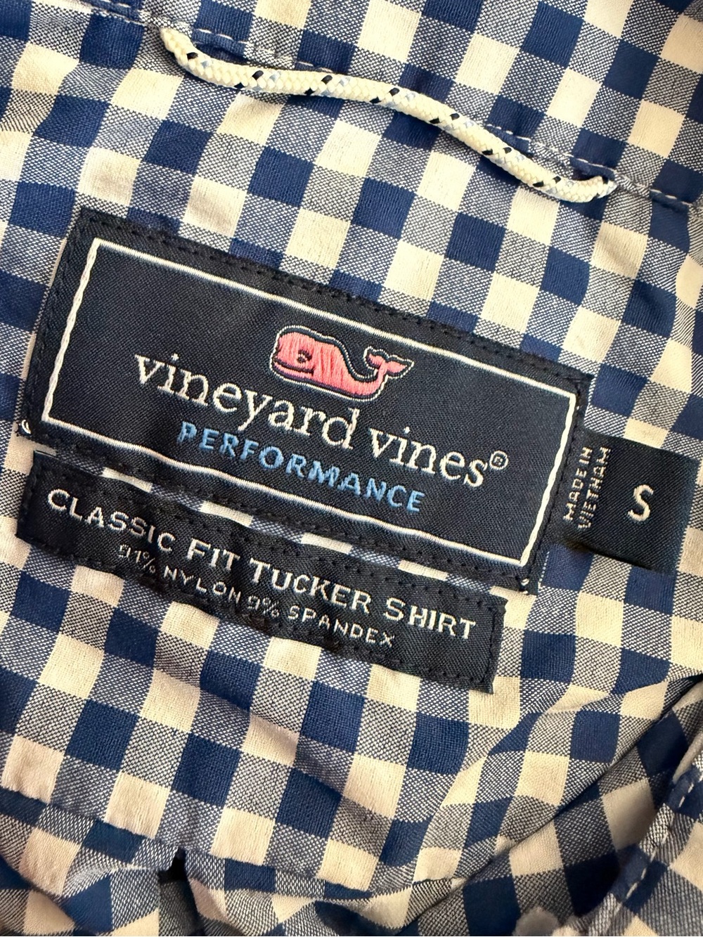 VINEYARD VINES 🐳 Men’s Blue & White Gingham ‘OTG’ Performance Button Down - S